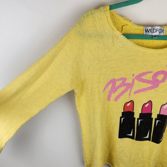 Wildfox Bisous Kisses Lipstick Slouchy Distressed Raglan Sleeve Sweatshirt XS - Picture 4 of 9